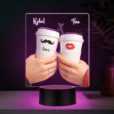 Personalized Coffee Cups Cute LED Night Light Customizable Names, Multicolor Changing Light Gift for Valentines Day, Girlfriend Boyfriend Romantic Gift